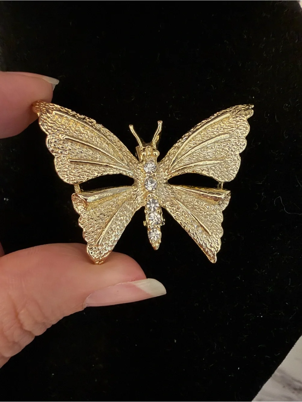 Vintage Gerry’s Gold Tone Rhinestone Butterfly Brooch Signed